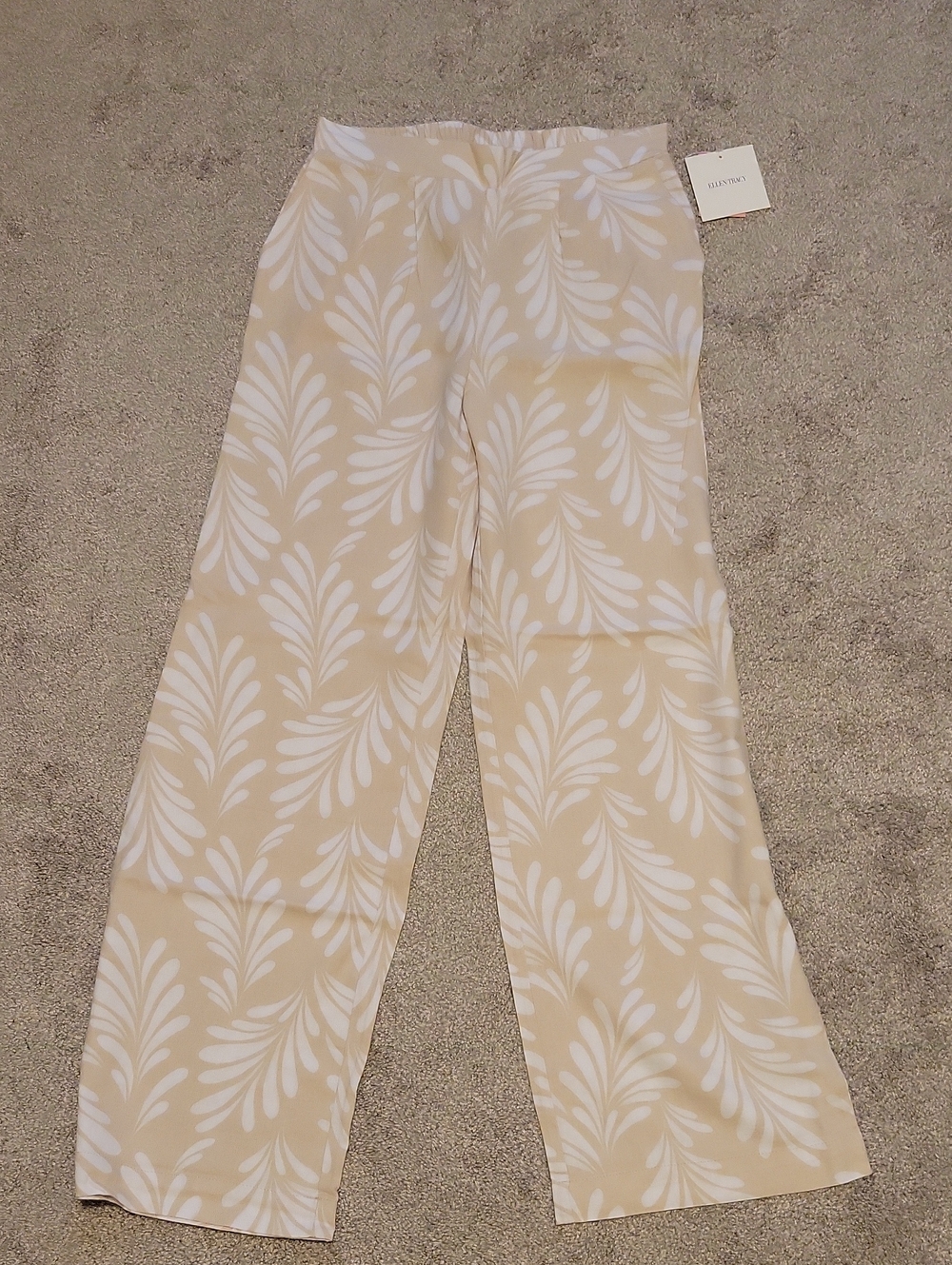 Ellen Tracy Cream and White Wide-Leg Printed Pants - Picture 1 of 3